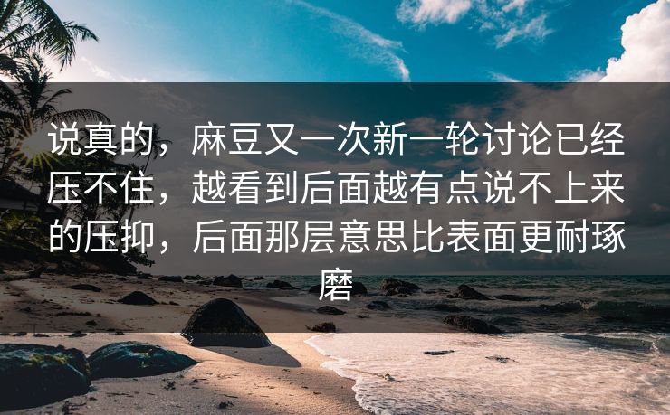 说真的，麻豆又一次新一轮讨论已经压不住，越看到后面越有点说不上来的压抑，后面那层意思比表面更耐琢磨
